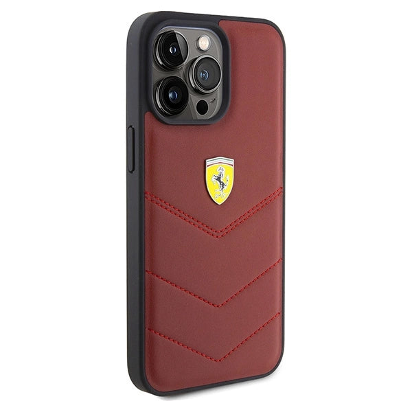 Ferrari Leather Stitched Lines case for iPhone 15 Pro Max - red_3