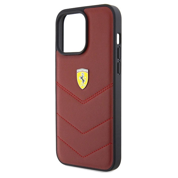 Ferrari Leather Stitched Lines case for iPhone 15 Pro Max - red_5