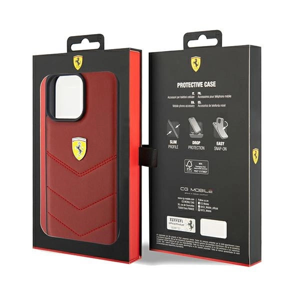 Ferrari Leather Stitched Lines case for iPhone 15 Pro Max - red_7
