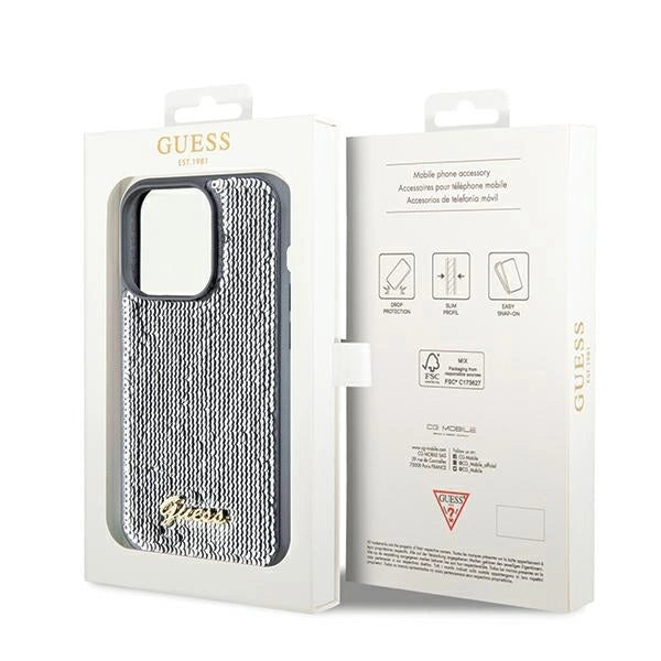 Guess Sequin Script Metal case for iPhone 14 Pro - silver_7