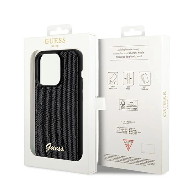 Guess Sequin Script Metal case for iPhone 14 Pro Max - black_7