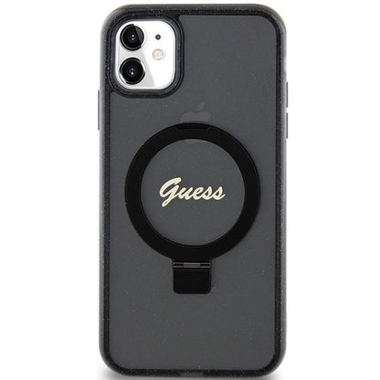 Guess Ring Stand Script Glitter MagSafe case for iPhone 11 / Xr - black_2