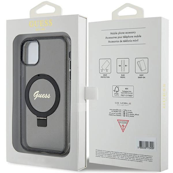 Guess Ring Stand Script Glitter MagSafe case for iPhone 11 / Xr - black_7