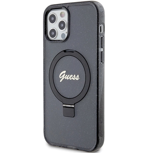 Guess Ring Stand Script Glitter MagSafe case for iPhone 12/12 Pro - black_1
