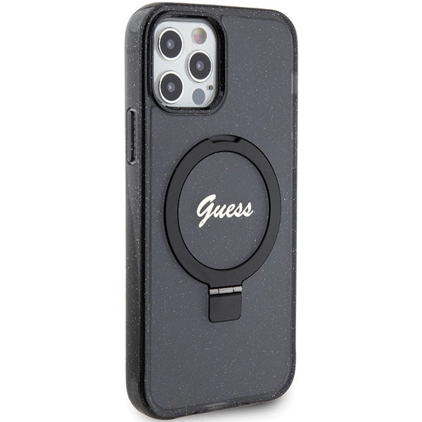 Guess Ring Stand Script Glitter MagSafe case for iPhone 12/12 Pro - black_3