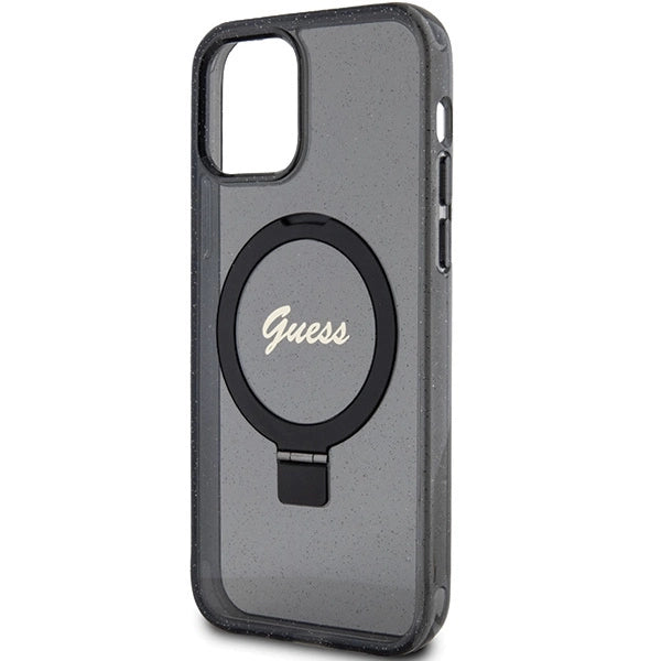 Guess Ring Stand Script Glitter MagSafe case for iPhone 12/12 Pro - black_5