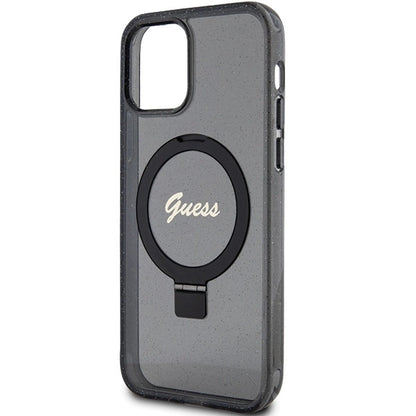 Guess Ring Stand Script Glitter MagSafe case for iPhone 12/12 Pro - black_5
