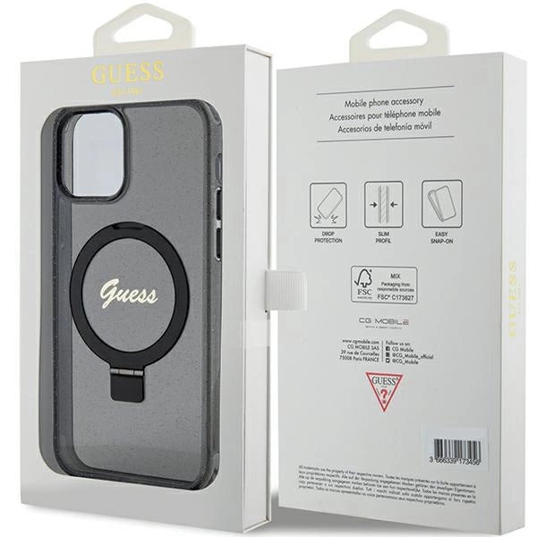 Guess Ring Stand Script Glitter MagSafe case for iPhone 12/12 Pro - black_7