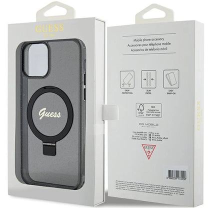 Guess Ring Stand Script Glitter MagSafe case for iPhone 12/12 Pro - black_7