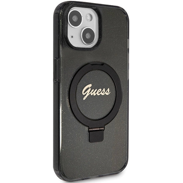Guess Ring Stand Script Glitter MagSafe case for iPhone 13 / 14 / 15 - black_3