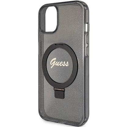 Guess Ring Stand Script Glitter MagSafe case for iPhone 13 / 14 / 15 - black_5
