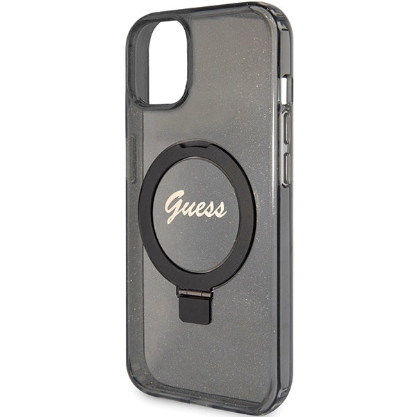 Guess Ring Stand Script Glitter MagSafe case for iPhone 14 / 15 / 13 - black_5