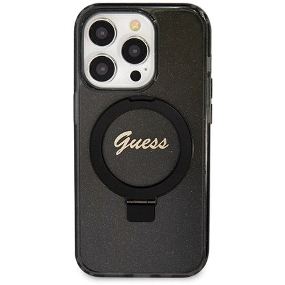 Guess Ring Stand Script Glitter MagSafe case for iPhone 14 Pro Max - black_2
