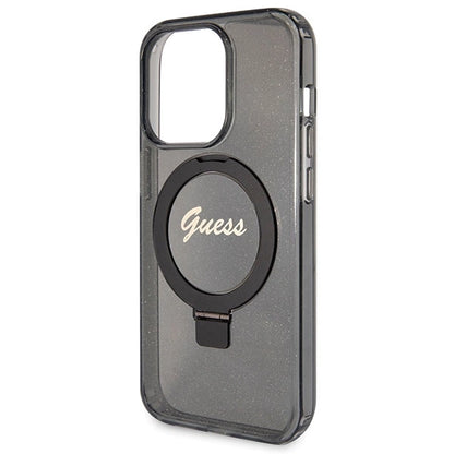 Guess Ring Stand Script Glitter MagSafe case for iPhone 14 Pro Max - black_5