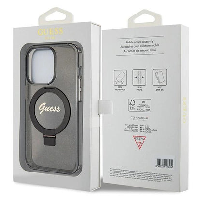 Guess Ring Stand Script Glitter MagSafe case for iPhone 14 Pro Max - black_7