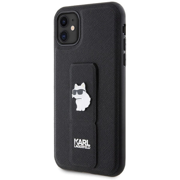 Karl Lagerfeld Gripstand Saffiano Choupette Pins Case for iPhone 11 / Xr - Black_1