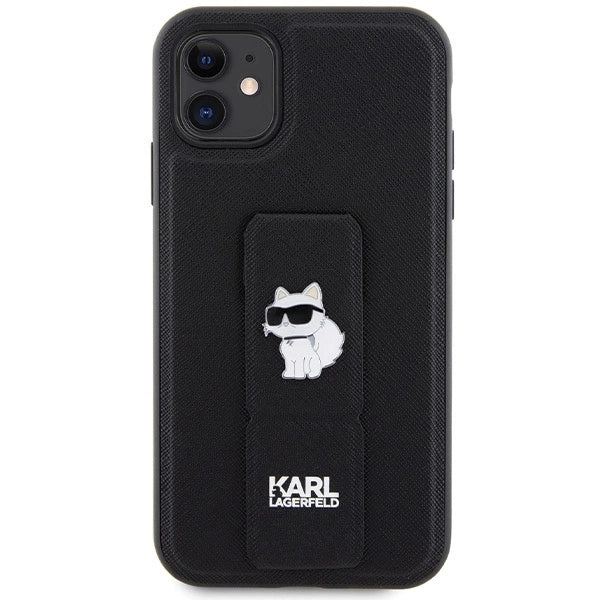 Karl Lagerfeld Gripstand Saffiano Choupette Pins Case for iPhone 11 / Xr - Black_2