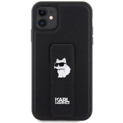 Karl Lagerfeld Gripstand Saffiano Choupette Pins Case for iPhone 11 / Xr - Black_2