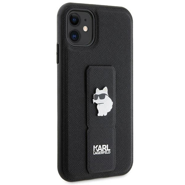 Karl Lagerfeld Gripstand Saffiano Choupette Pins Case for iPhone 11 / Xr - Black_3