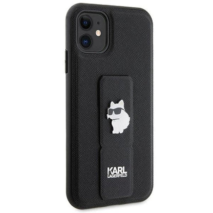 Karl Lagerfeld Gripstand Saffiano Choupette Pins Case for iPhone 11 / Xr - Black_3