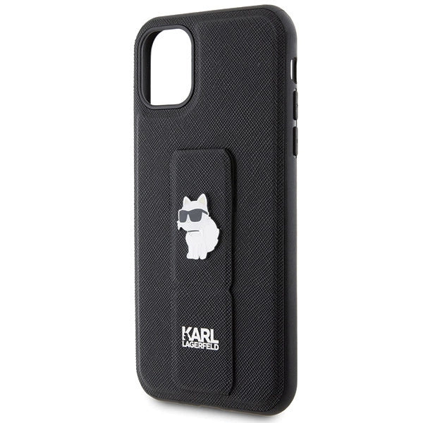 Karl Lagerfeld Gripstand Saffiano Choupette Pins Case for iPhone 11 / Xr - Black_5