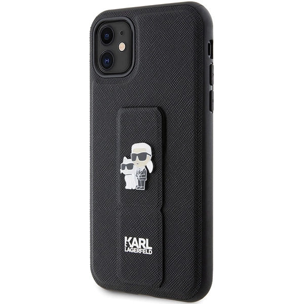 Karl Lagerfeld Gripstand Saffiano Karl&amp;Choupette Pins case for iPhone 11 / Xr - black_1