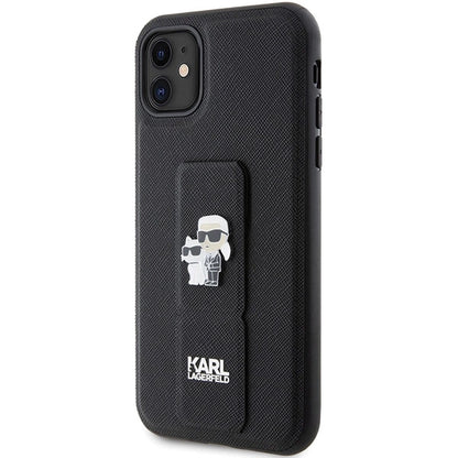 Karl Lagerfeld Gripstand Saffiano Karl&amp;Choupette Pins case for iPhone 11 / Xr - black_1