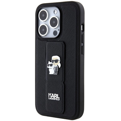 Karl Lagerfeld Gripstand Saffiano Karl&amp;Choupette Pins case for iPhone 13 Pro / 13 - black_1