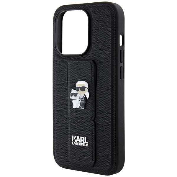Karl Lagerfeld Gripstand Saffiano Karl&amp;Choupette Pins case for iPhone 13 Pro / 13 - black_5