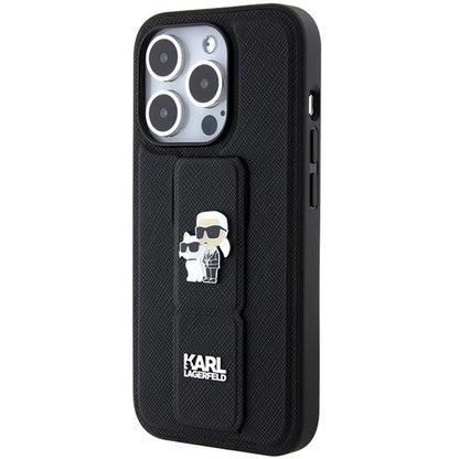 Karl Lagerfeld Gripstand Saffiano Karl&amp;Choupette Pins case for iPhone 14 Pro - black_1