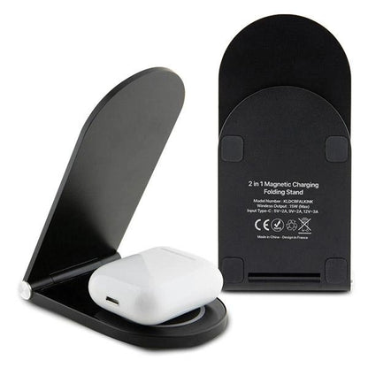 Karl Lagerfeld Ikonik MagSafe 15W inductive charger, foldable 2in1 - black_2