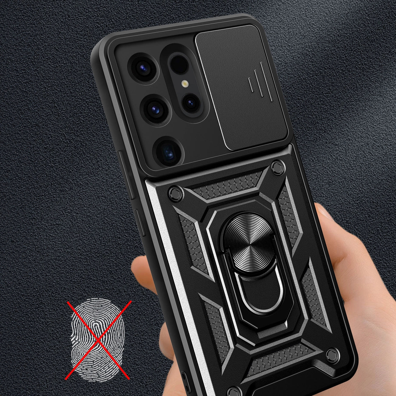 Hybrid Armor Camshield case for Samsung Galaxy S24 Ultra armored with camera cover - black_6