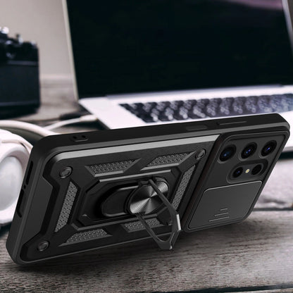 Hybrid Armor Camshield case for Samsung Galaxy S24 Ultra armored with camera cover - black_7