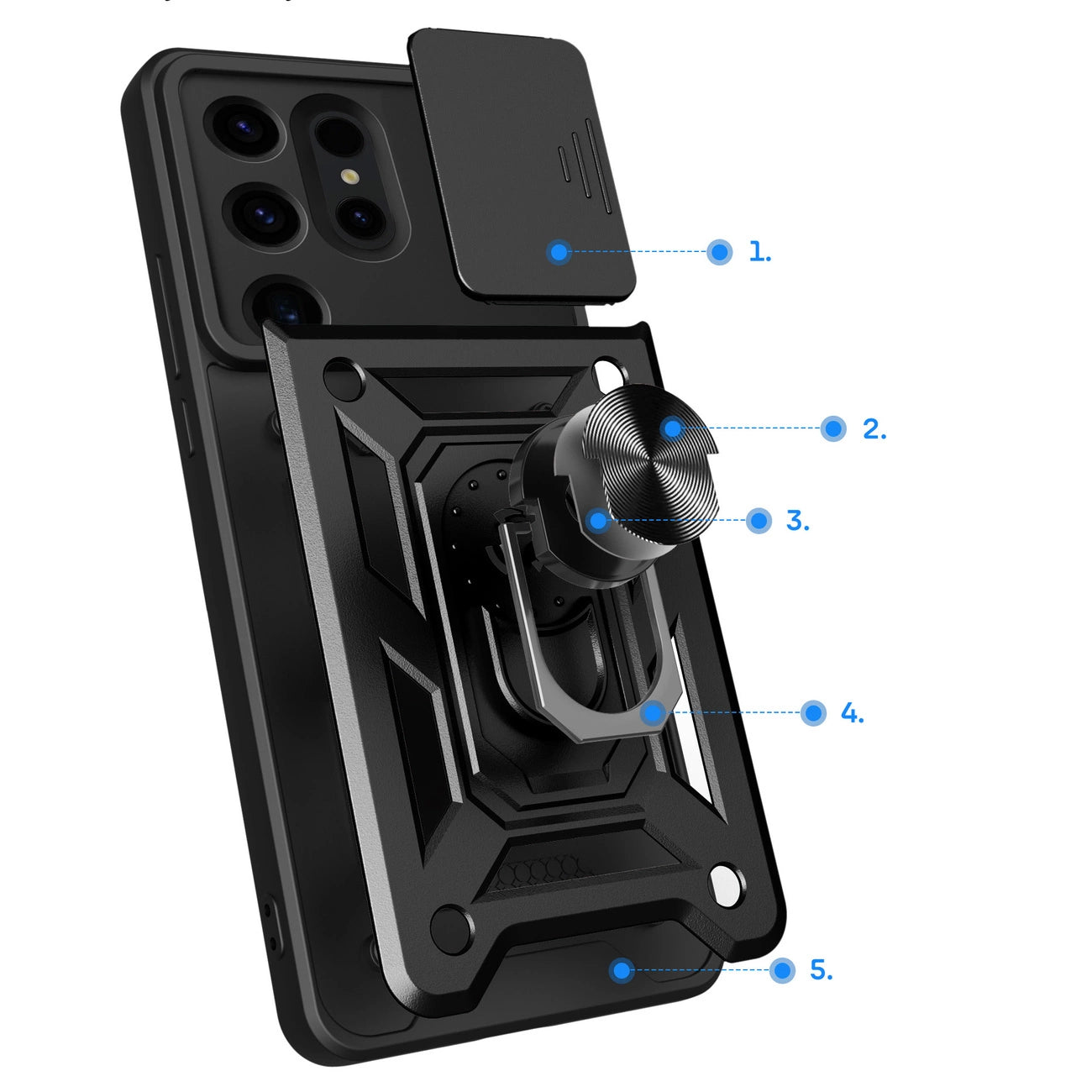 Hybrid Armor Camshield case for Samsung Galaxy S24 Ultra armored with camera cover - black_1