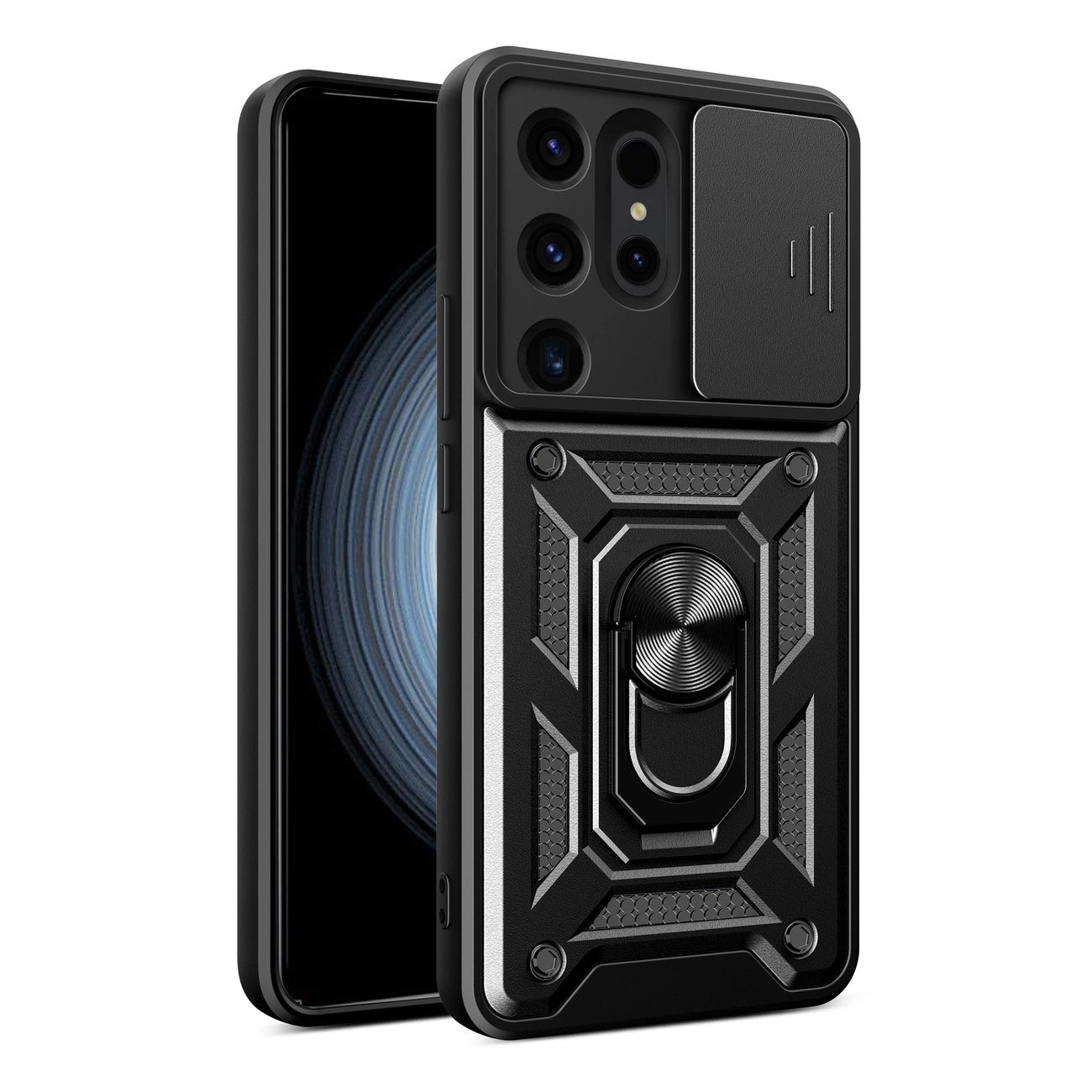 Hybrid Armor Camshield case for Samsung Galaxy S24 Ultra armored with camera cover - black_0