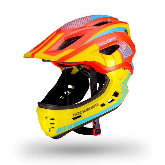 Rockbros TT-32SOYB-S children&#39;s bicycle helmet with detachable chinbar, size S - yellow-orange_0