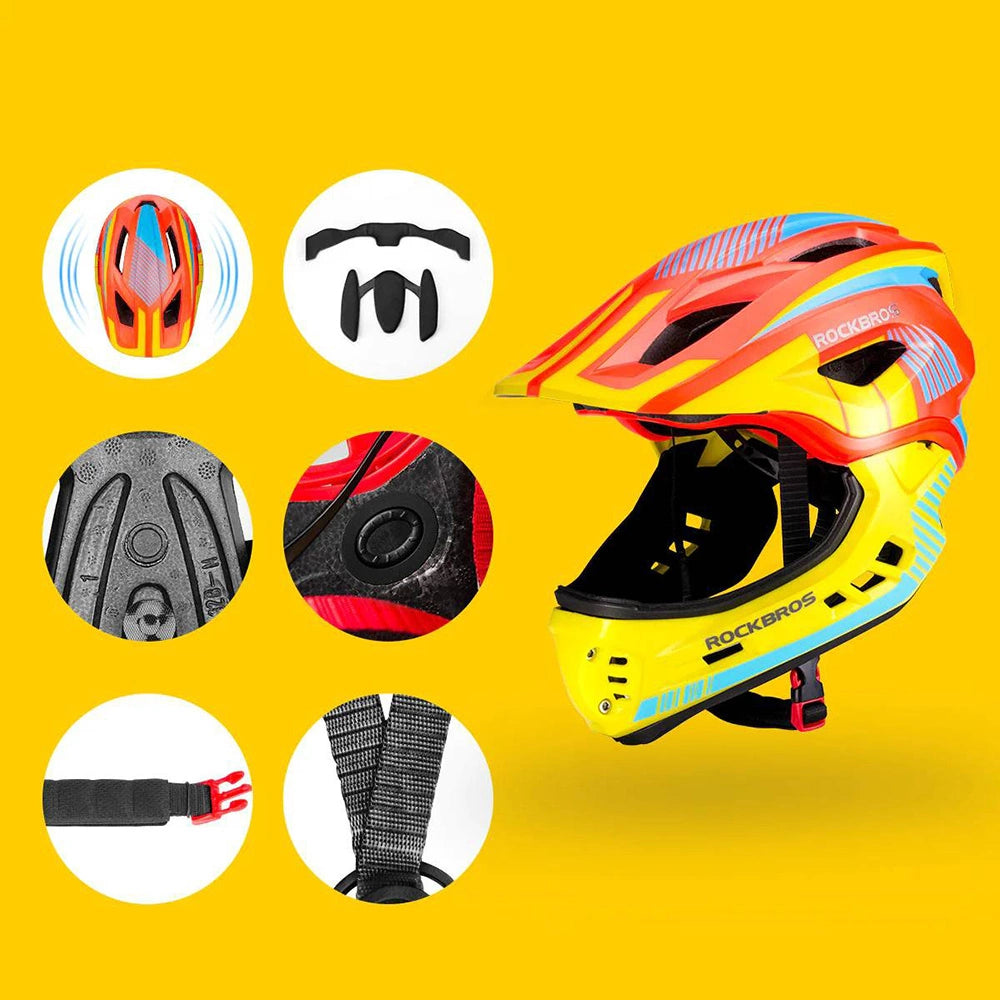 Rockbros TT-32SOYB-S children&#39;s bicycle helmet with detachable chinbar, size S - yellow-orange_3