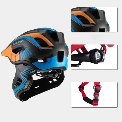 Rockbros TT-32SOBL-M children&#39;s bicycle helmet with removable chinbar, size M - black and orange_2