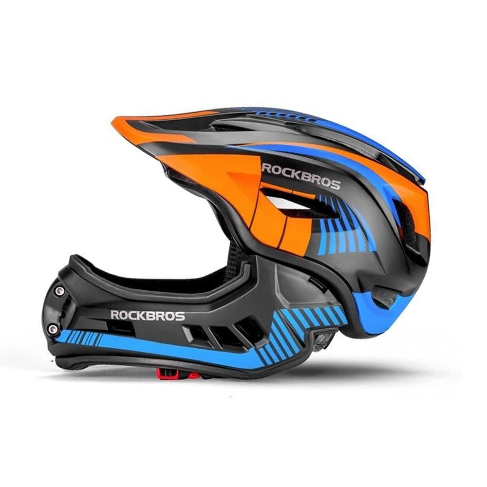 Rockbros TT-32SOBL-M children&#39;s bicycle helmet with removable chinbar, size M - black and orange_1