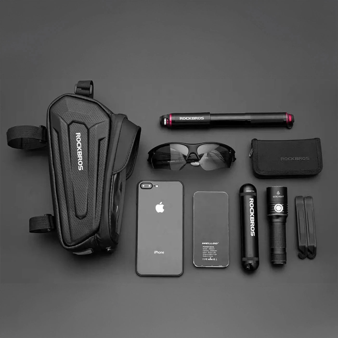 Rockbros B68 bicycle bag for armored frame with phone pocket and cover 1.7l - black_5