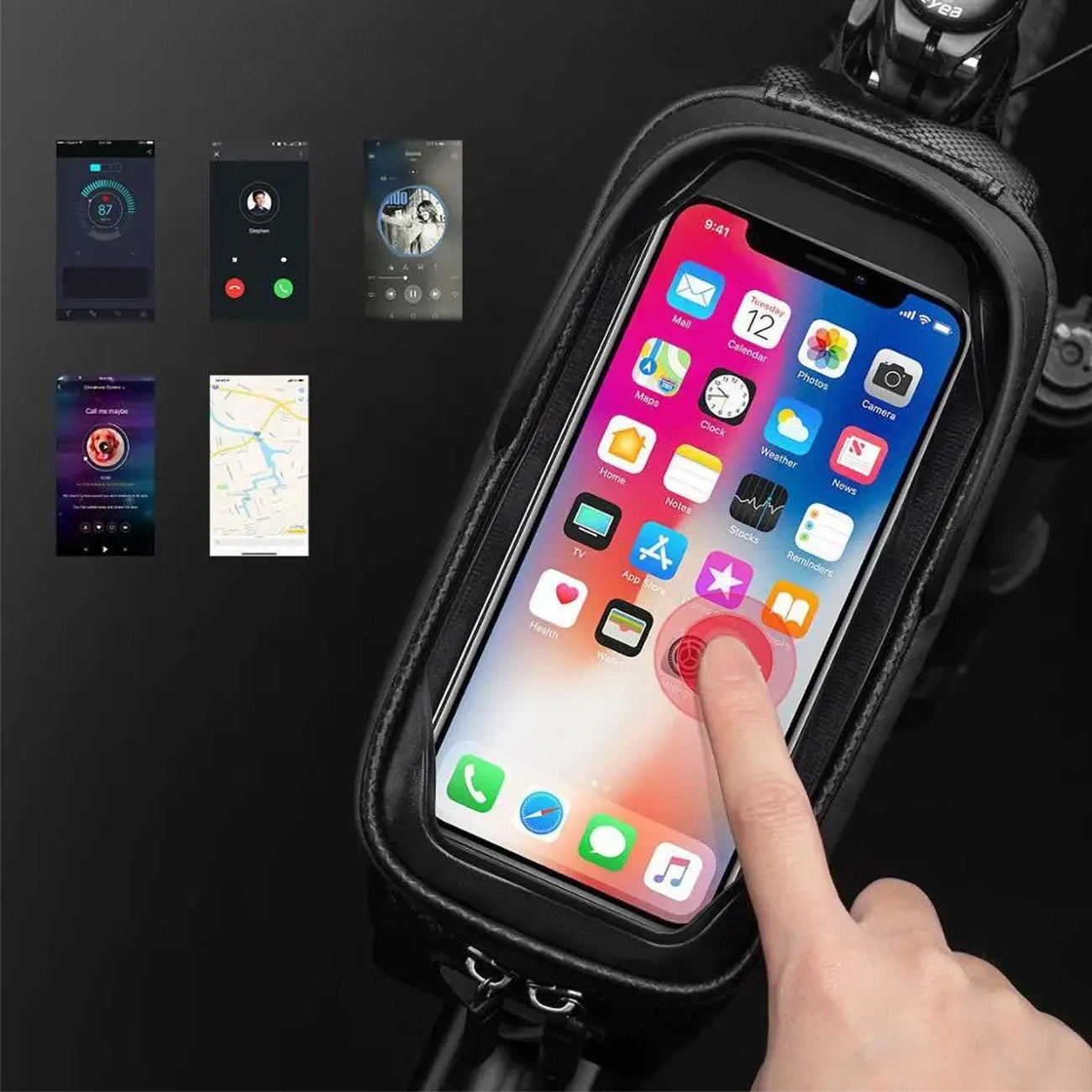 Rockbros B68 bicycle bag for armored frame with phone pocket and cover 1.7l - black_7