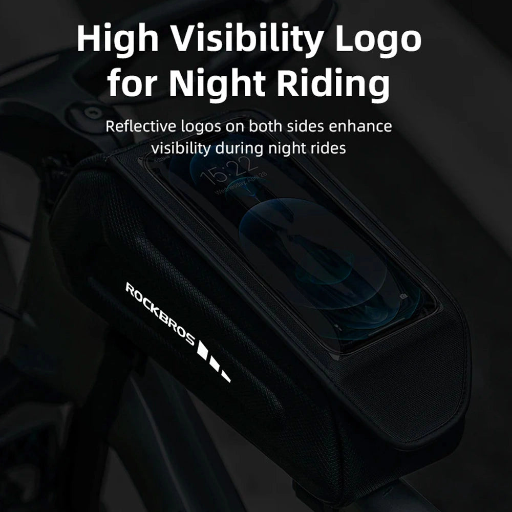 Rockbros 30120064001 waterproof frame bicycle bag with phone cover - black_2