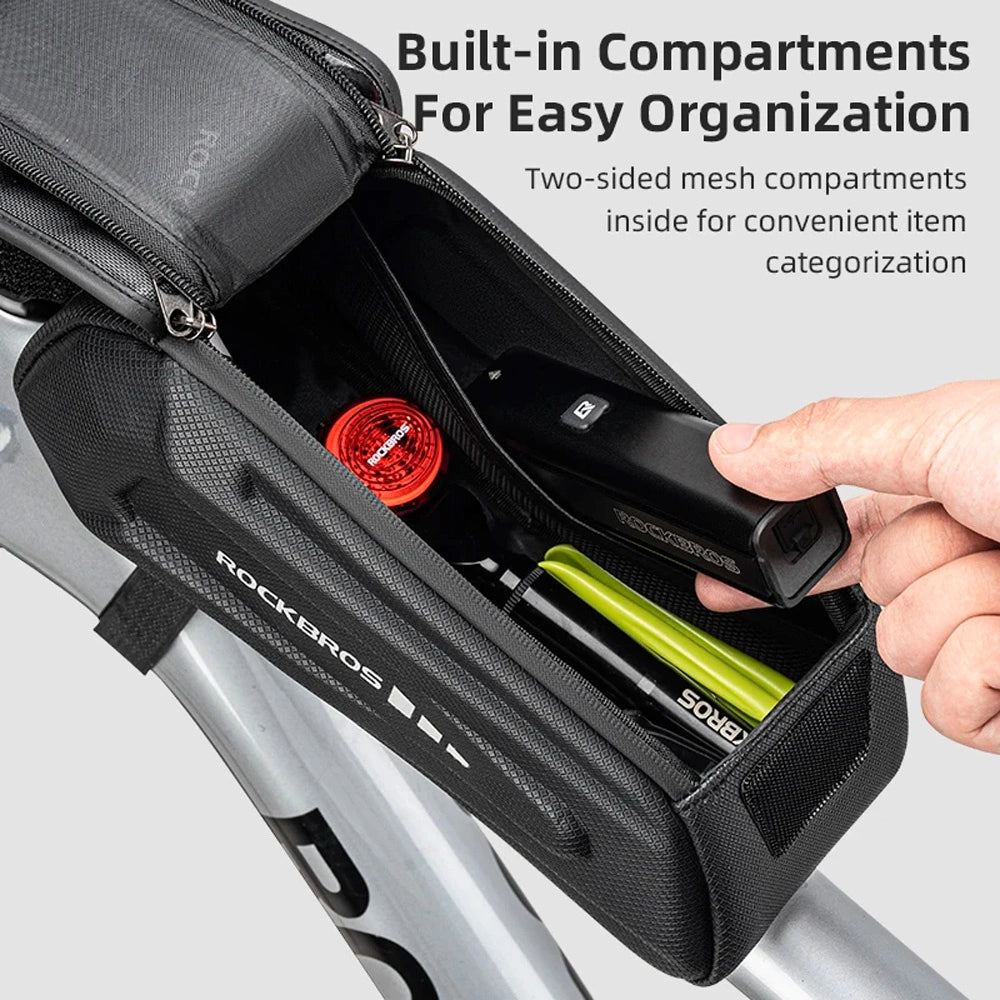 Rockbros 30120064001 waterproof frame bicycle bag with phone cover - black_3