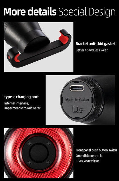 Rockbros Q5 Rear Bike Light with Intelligent Stop System - Black_20