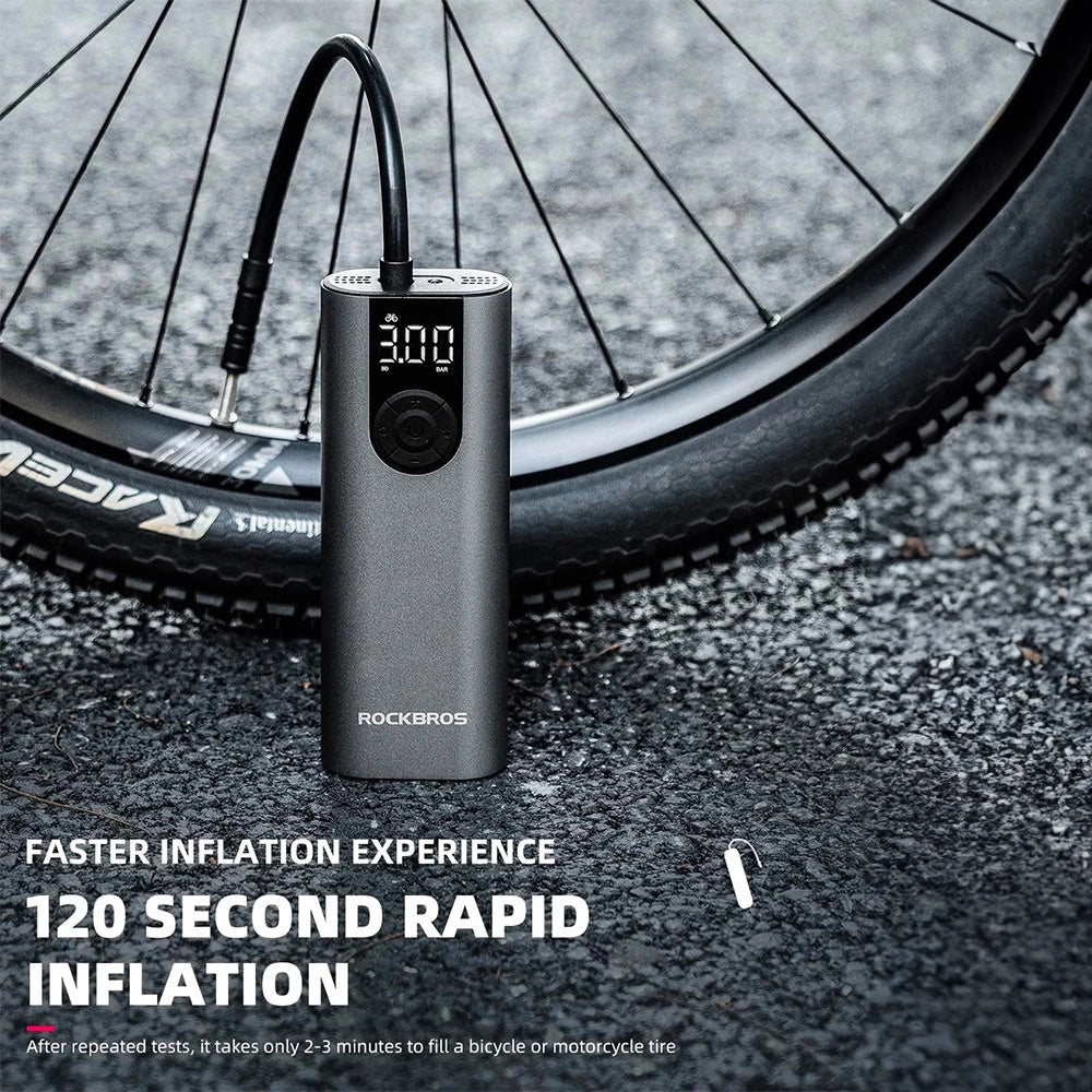 Rockbros 42720001001 Electric Bike Pump with LED Display + USB-C - USB-A Cable - Black_3