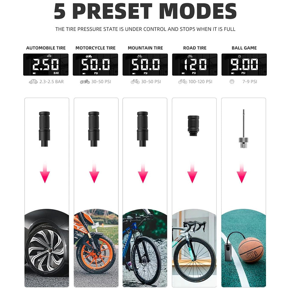 Rockbros 42720001001 Electric Bike Pump with LED Display + USB-C - USB-A Cable - Black_2