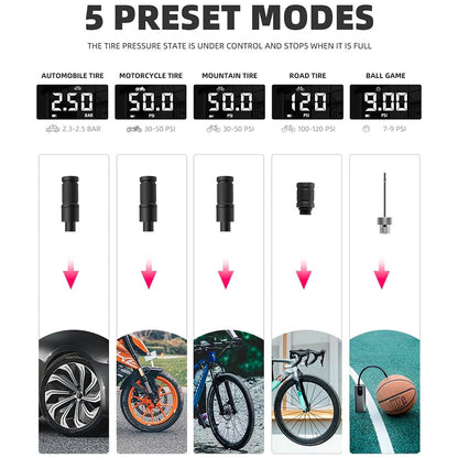 Rockbros 42720001001 Electric Bike Pump with LED Display + USB-C - USB-A Cable - Black_2