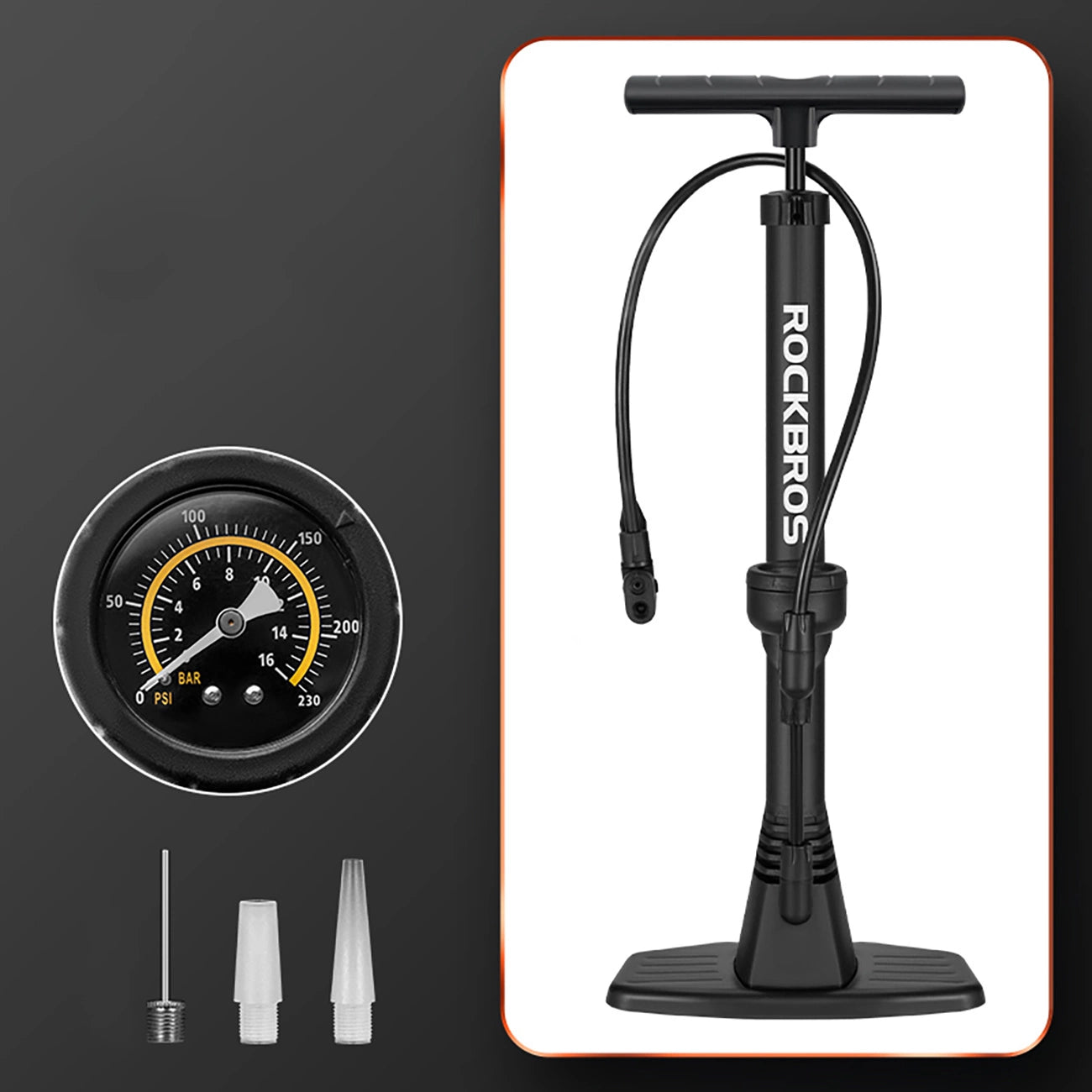Rockbros 42510001001 floor bicycle pump - black_2