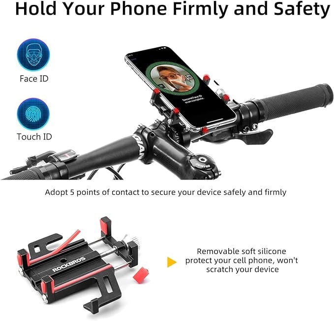 Rockbros 699-BK Aluminum Alloy Bicycle Phone Holder - Black_1