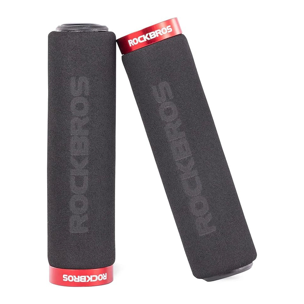 Rockbros BT1001BKRD sponge bicycle handlebar grips - black and red_0